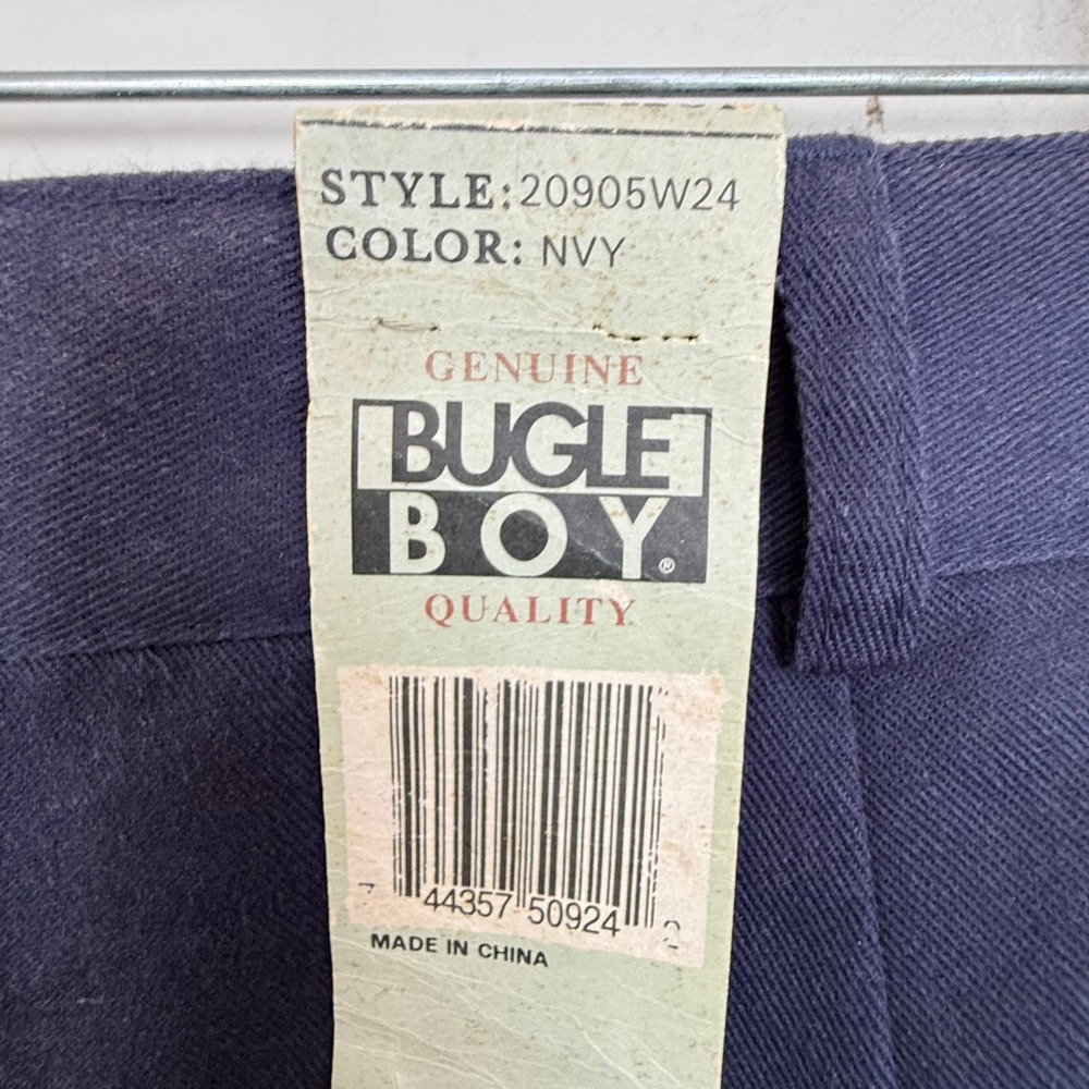 Vintage Bugle Boy Pants Mens 32W 34L Navy Blue Pleated Chino 90s Easy Care - Picture 8 of 9